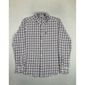 Barbour Stapleton Check Shirt Mens 2XL White Red Blue Long Sleeve Button Up